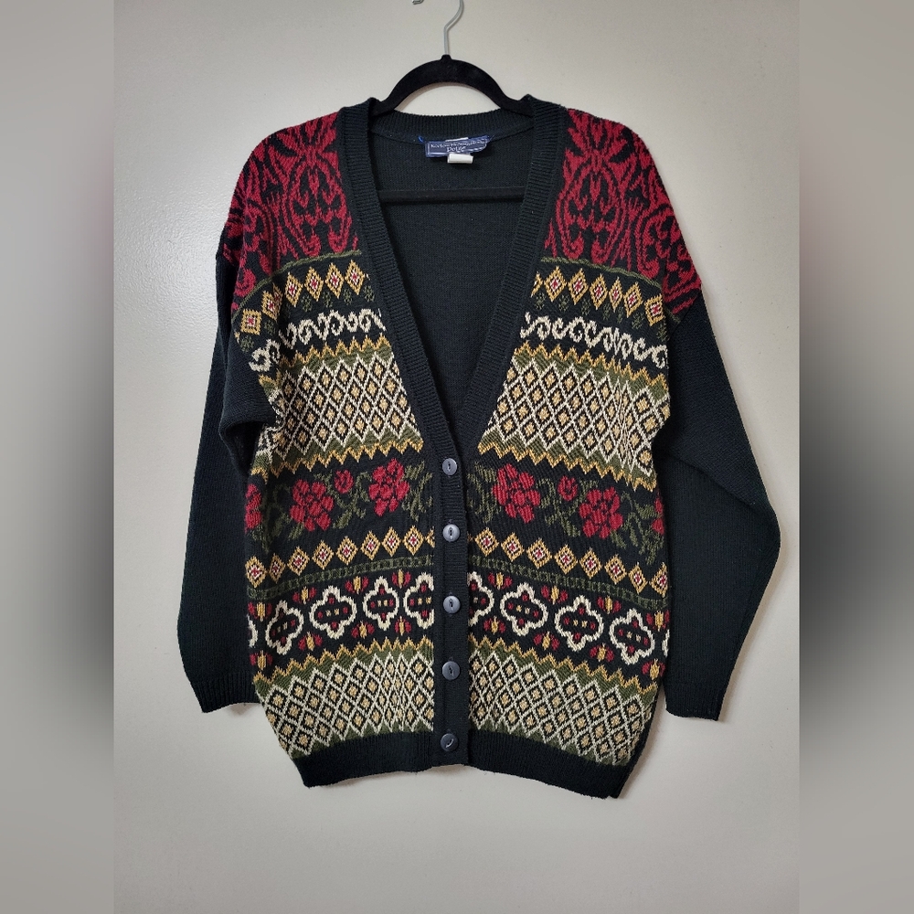 Vintage Norton McNaughton Fair Isle Petite Knit Button-Up Cardigan